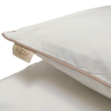  Taie d’oreiller en coton Percale bio – Blanc avec une bordure beige 